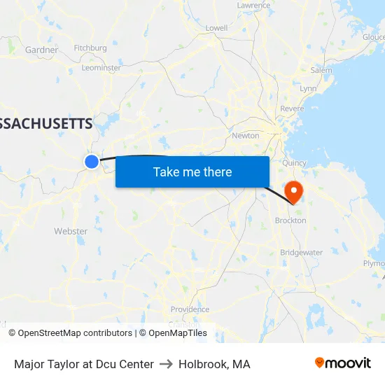 Major Taylor at Dcu Center to Holbrook, MA map