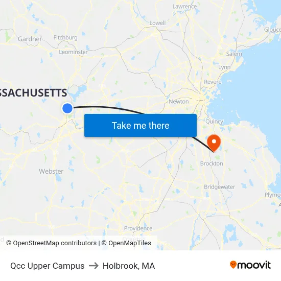 Qcc Upper Campus to Holbrook, MA map