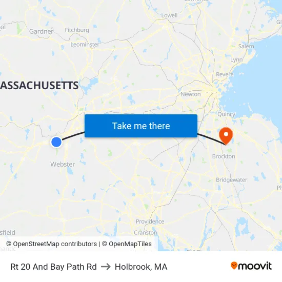 Rt 20 And Bay Path Rd to Holbrook, MA map