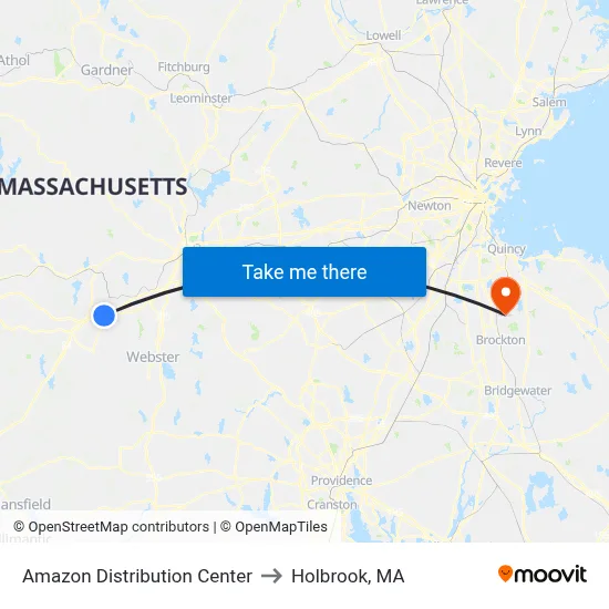 Amazon Distribution Center to Holbrook, MA map