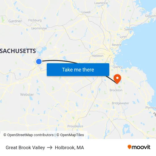Great Brook Valley to Holbrook, MA map