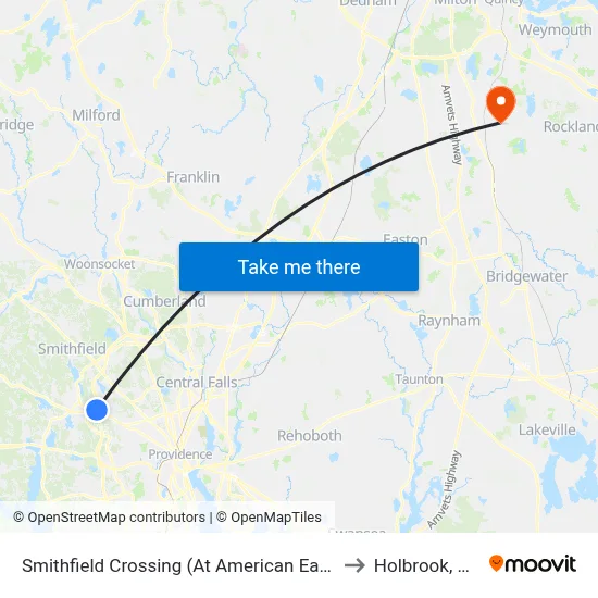 Smithfield Crossing (At American Eagle) to Holbrook, MA map