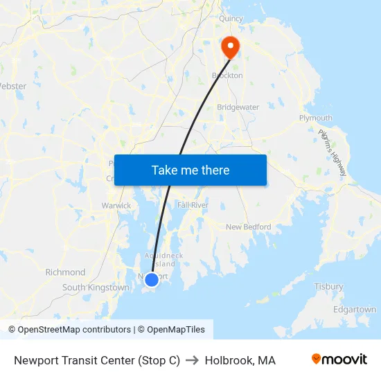 Newport Transit Center (Stop C) to Holbrook, MA map