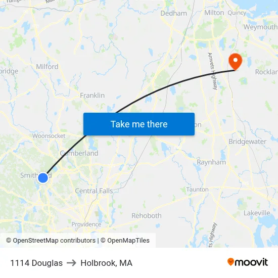 1114 Douglas to Holbrook, MA map