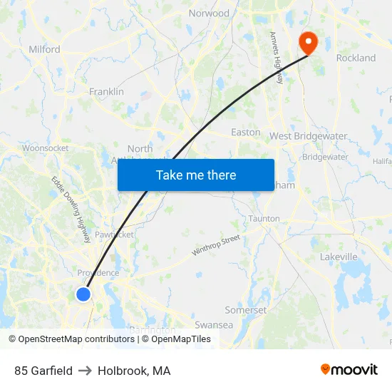 85 Garfield to Holbrook, MA map