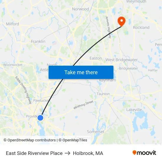 East Side Riverview Place to Holbrook, MA map