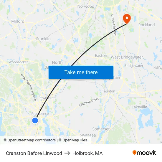 Cranston Before Linwood to Holbrook, MA map