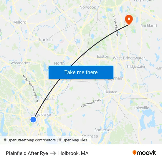Plainfield After Rye to Holbrook, MA map