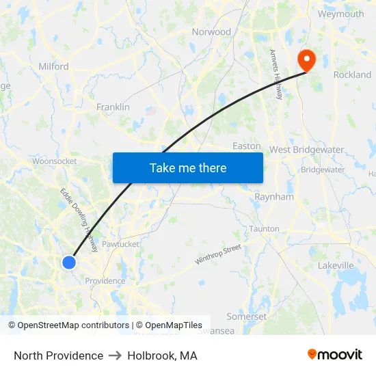 North Providence to Holbrook, MA map