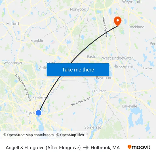 Angell & Elmgrove (After Elmgrove) to Holbrook, MA map