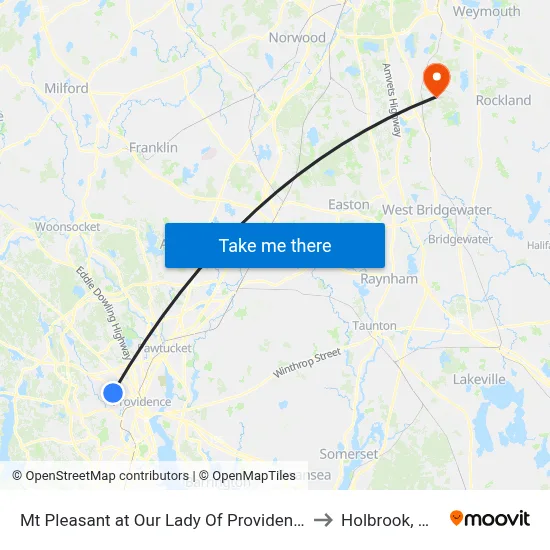 Mt Pleasant at Our Lady Of Providence to Holbrook, MA map