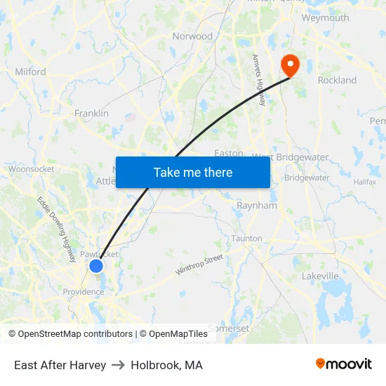 East After Harvey to Holbrook, MA map