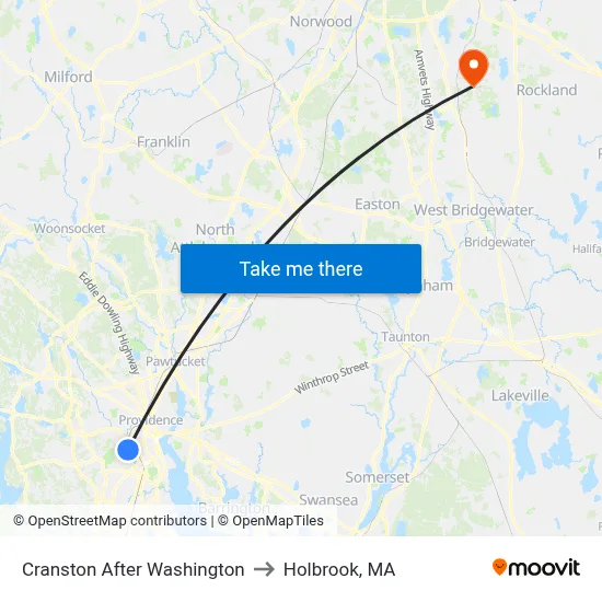 Cranston After Washington to Holbrook, MA map
