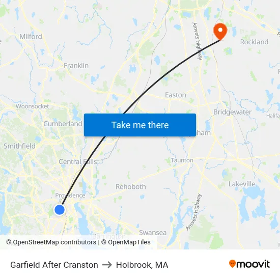 Garfield After Cranston to Holbrook, MA map