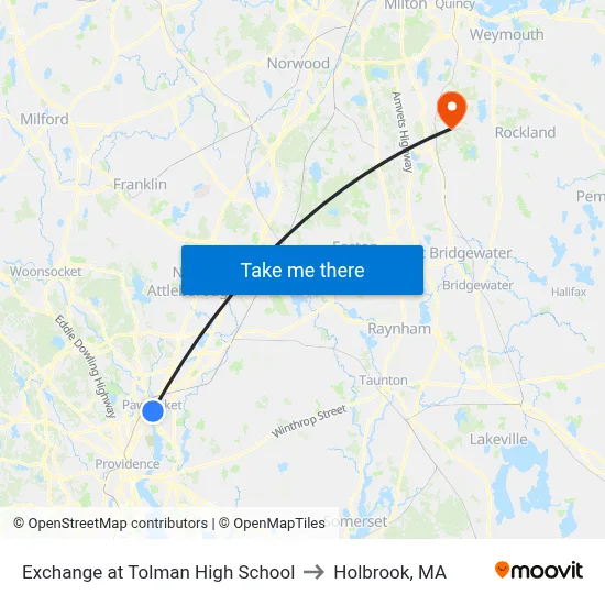 Exchange at Tolman High School to Holbrook, MA map