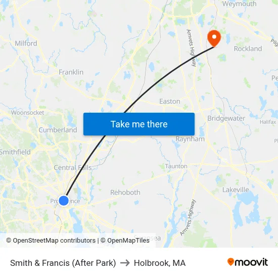 Smith & Francis (After Park) to Holbrook, MA map