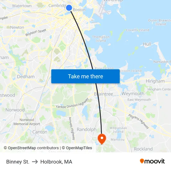 Binney St. to Holbrook, MA map