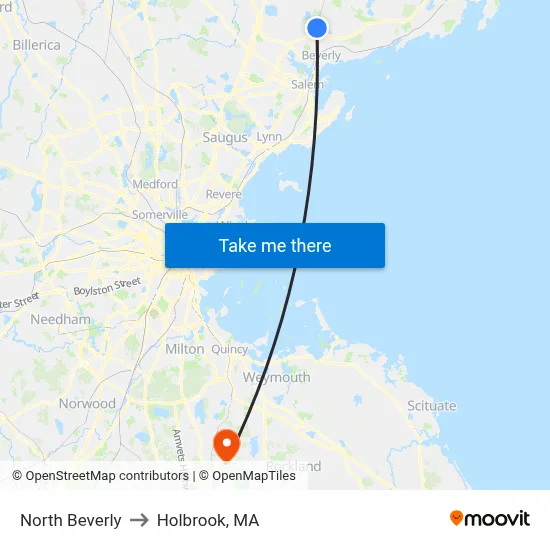 North Beverly to Holbrook, MA map