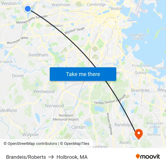 Brandeis/Roberts to Holbrook, MA map