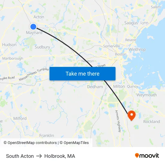 South Acton to Holbrook, MA map