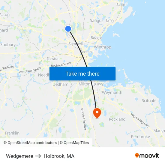 Wedgemere to Holbrook, MA map