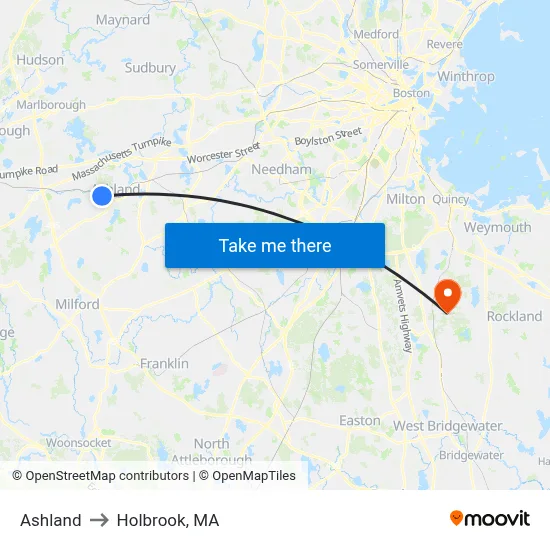 Ashland to Holbrook, MA map