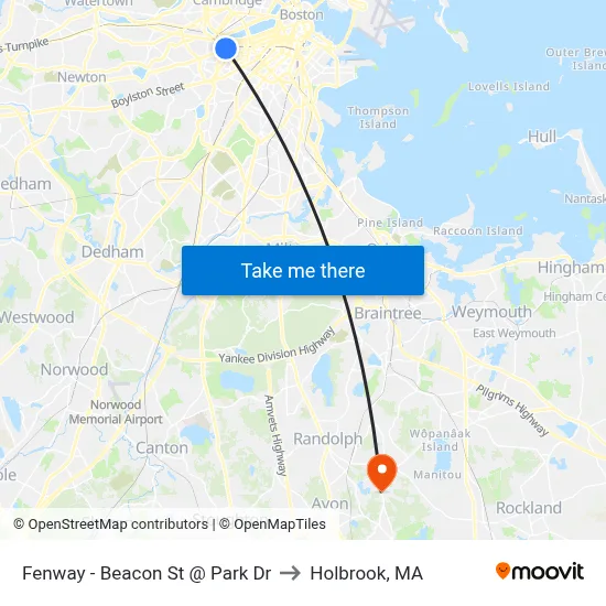 Fenway - Beacon St @ Park Dr to Holbrook, MA map