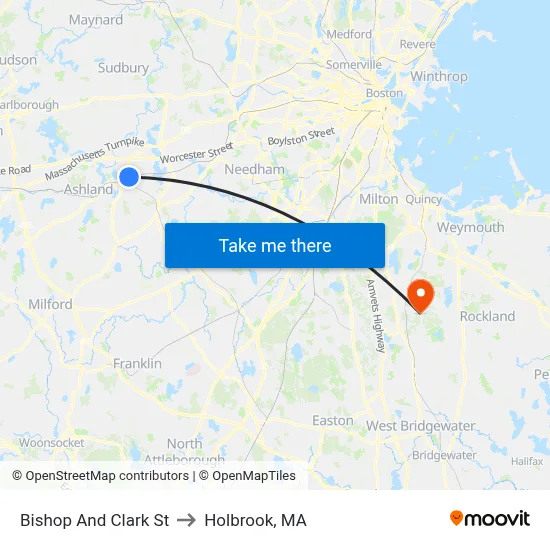 Bishop And Clark St to Holbrook, MA map