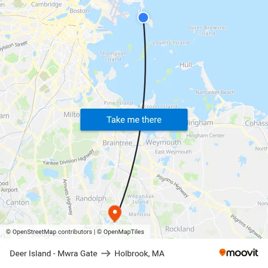Deer Island - Mwra Gate to Holbrook, MA map