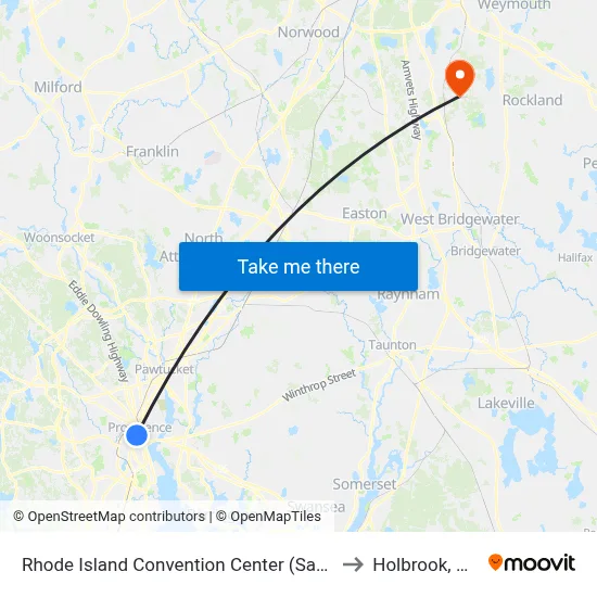 Rhode Island Convention Center (Sabin) to Holbrook, MA map