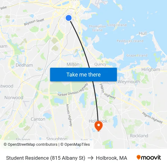 Student Residence (815 Albany St) to Holbrook, MA map