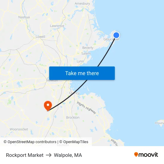 Rockport Market to Walpole, MA map
