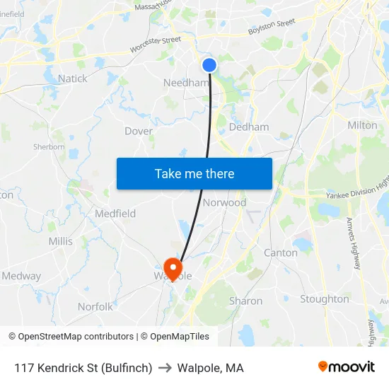 117 Kendrick St  (Bulfinch) to Walpole, MA map