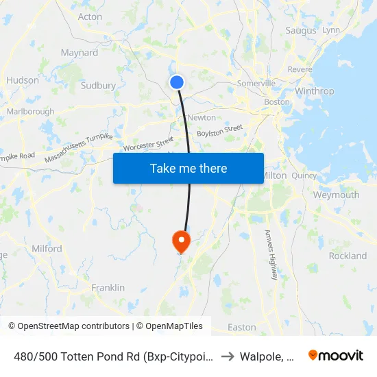 480/500 Totten Pond Rd  (Bxp-Citypoint) to Walpole, MA map