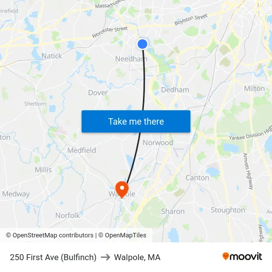 250 First Ave  (Bulfinch) to Walpole, MA map