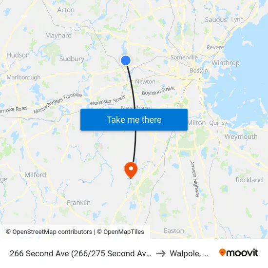 266 Second Ave (266/275 Second Ave) to Walpole, MA map