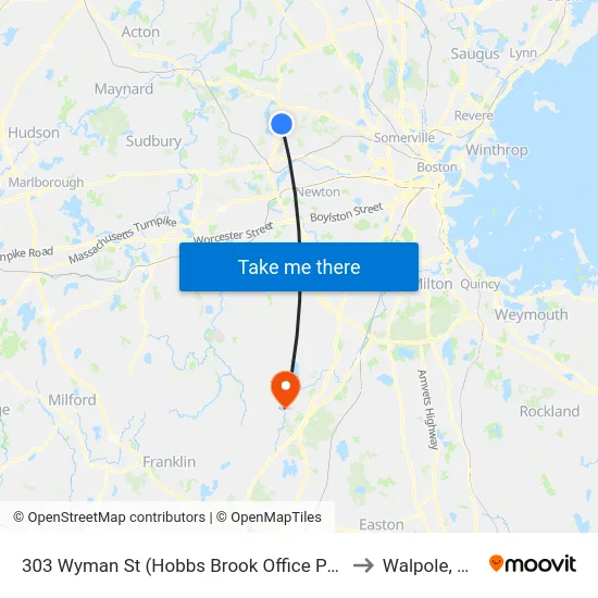 303 Wyman St  (Hobbs Brook Office Park) to Walpole, MA map