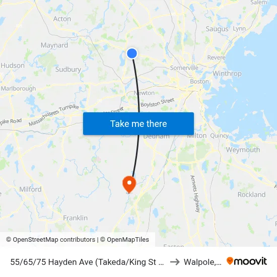 55/65/75 Hayden Ave  (Takeda/King St Properties) to Walpole, MA map