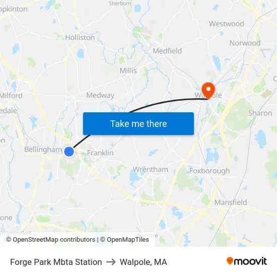 Forge Park Mbta Station to Walpole, MA map