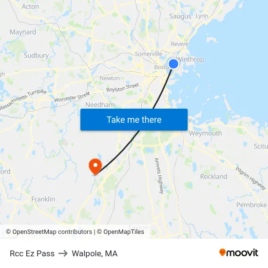 Rcc Ez Pass to Walpole, MA map