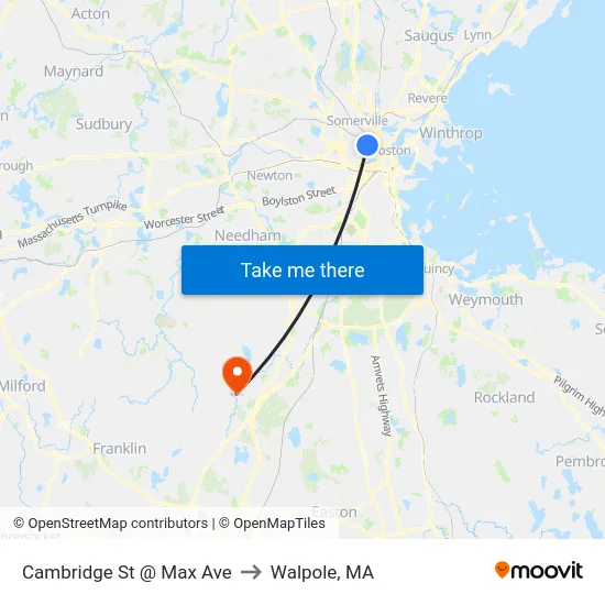 Cambridge St @ Max Ave to Walpole, MA map