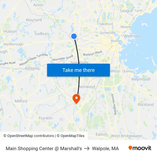 Main Shopping Center @ Marshall's to Walpole, MA map