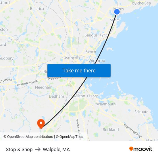 Stop & Shop to Walpole, MA map