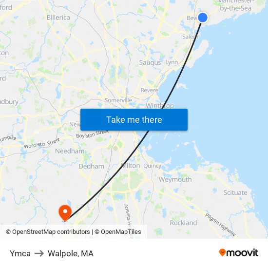 Ymca to Walpole, MA map