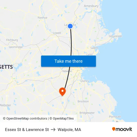 Essex St & Lawrence St to Walpole, MA map