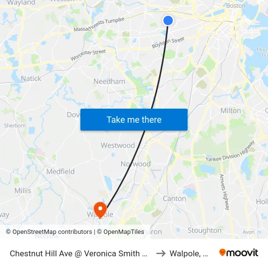Chestnut Hill Ave @ Veronica Smith Ctr to Walpole, MA map