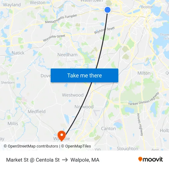 Market St @ Centola St to Walpole, MA map