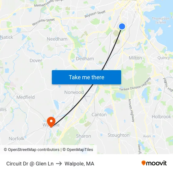 Circuit Dr @ Glen Ln to Walpole, MA map