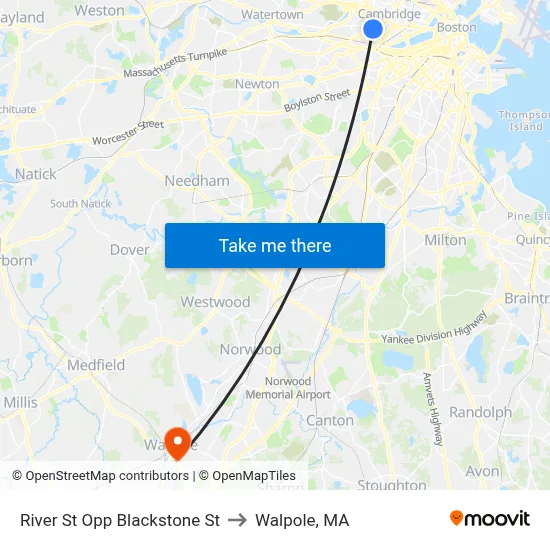 River St Opp Blackstone St to Walpole, MA map