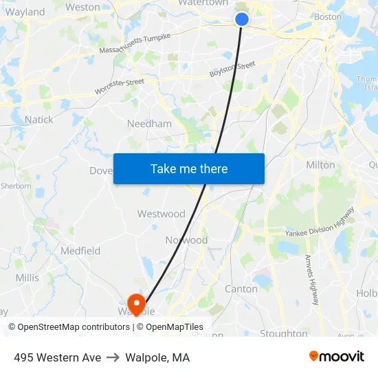 495 Western Ave to Walpole, MA map